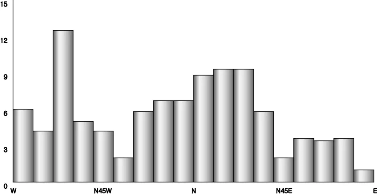 방위별 선구조의 빈도 및 연장성