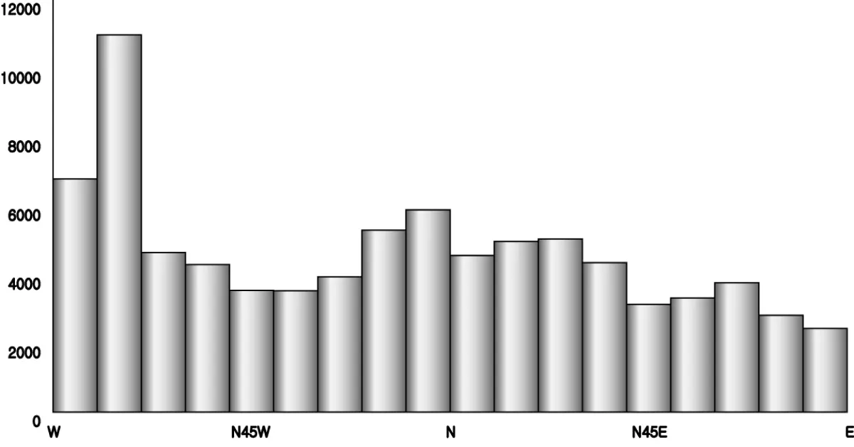 방위별 선구조의 빈도 및 연장성